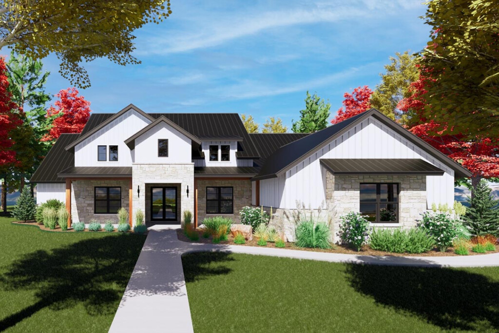 Transitional 3600 Square Foot One Level House Plan With Split Bed  - 3600 SQ FT House Plans