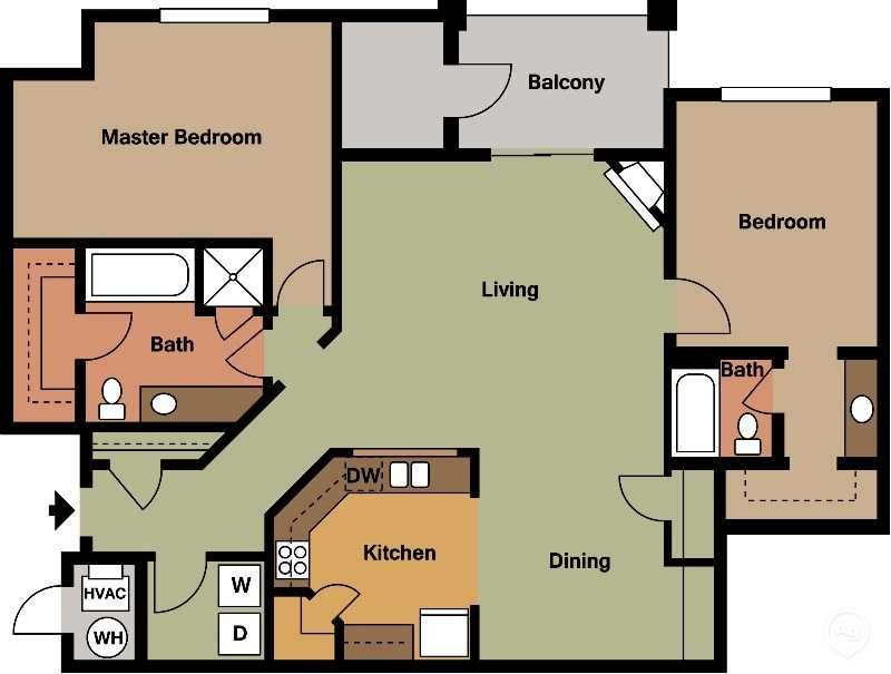 Two Bedroom Two Bath House Plans House Plans - 1296 SQ FT House Floor Plan