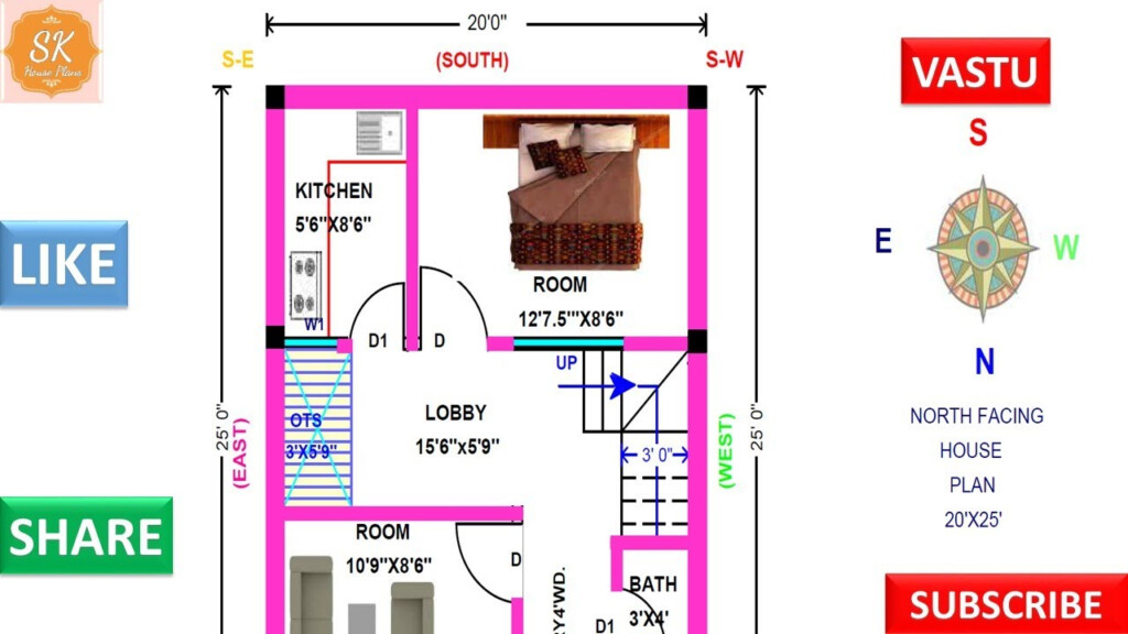 VASTU NORTH FACING HOUSE PLAN 20 X 25 500 SQ FT 56 SQ YDS 46 SQ  - 500 SQ FT House Plans With Vastu